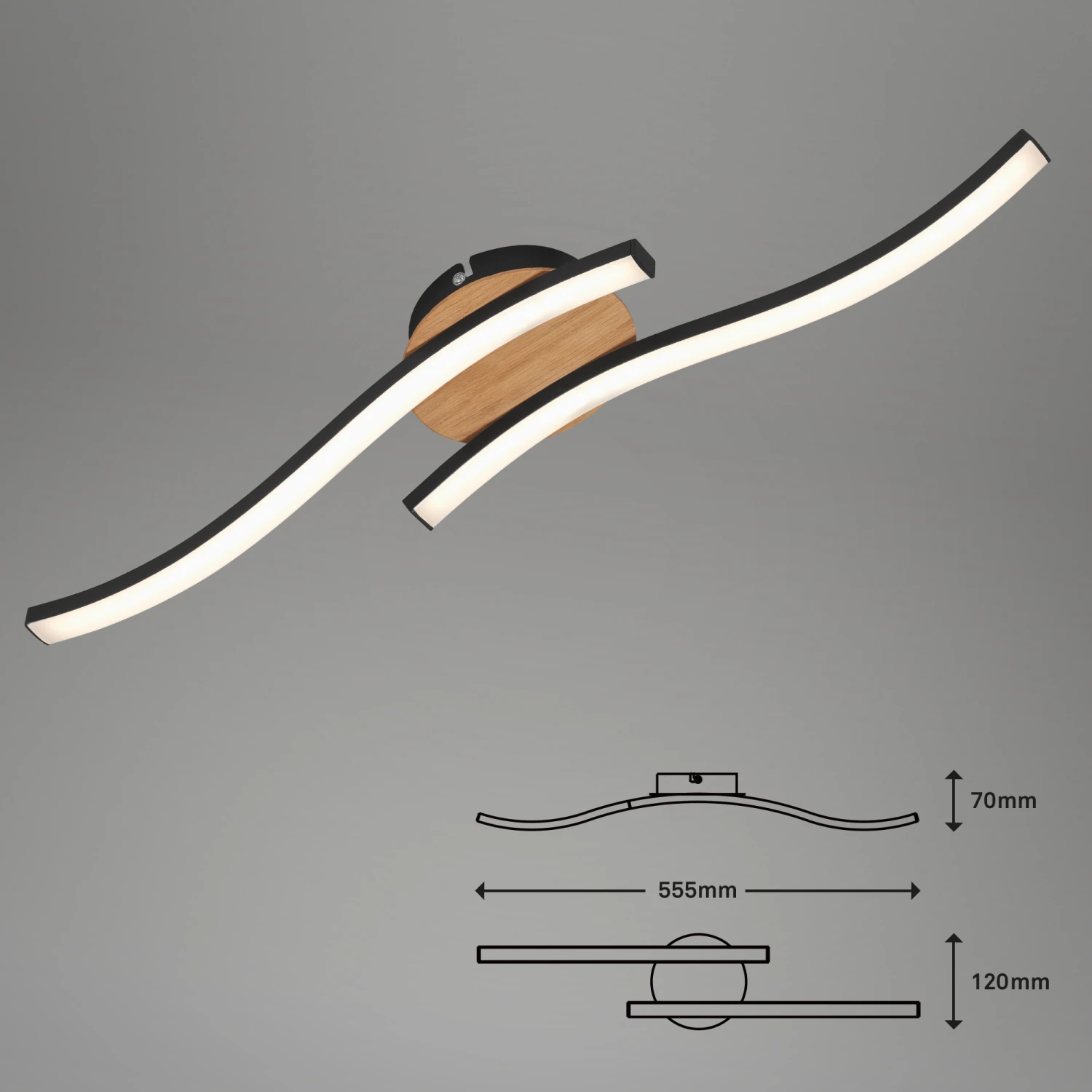 Briloner Deckenleuchte, Holz/schwarz, 2-flammig 4 Briloner Deckenleuchte, Holz/schwarz, 2-flammig – Bild 2