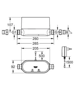 Grohe Sense Guard 230 V -Heimtextilien 443117 02 masszeichnung