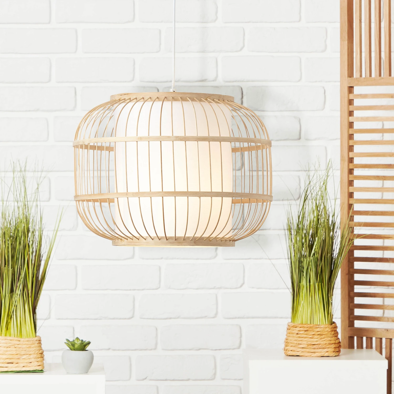 Brilliant Hängeleuchte Bones, Weiß/bambus 5 Brilliant Hängeleuchte Bones, Weiß/bambus – Bild 3