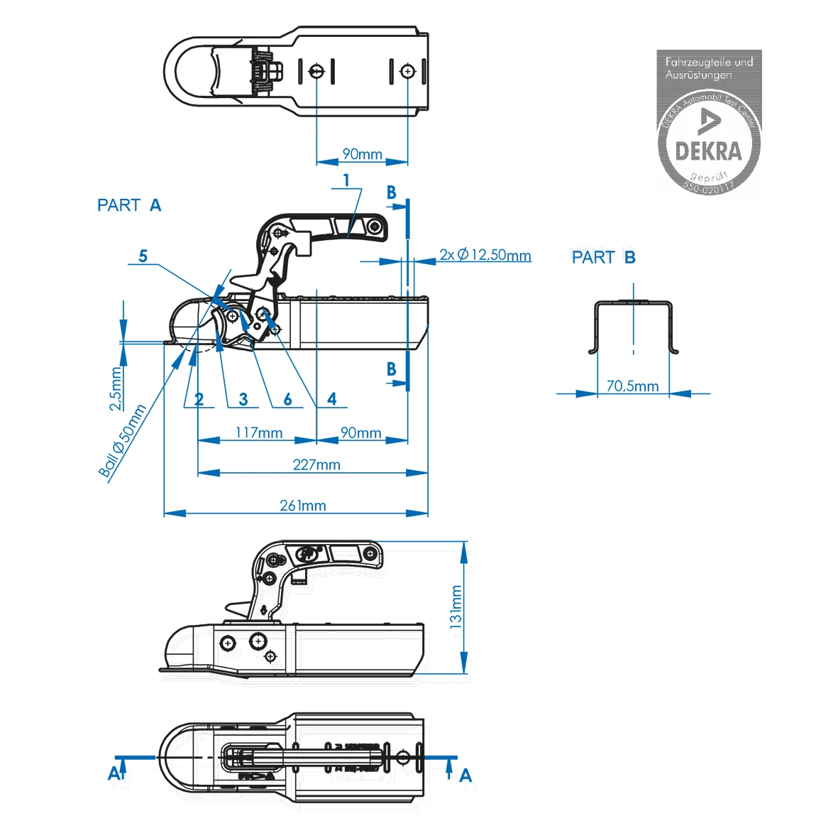 ProPlus Kugelkupplung Eckig, 70 Mm 4 ProPlus Kugelkupplung Eckig, 70 Mm – Bild 2