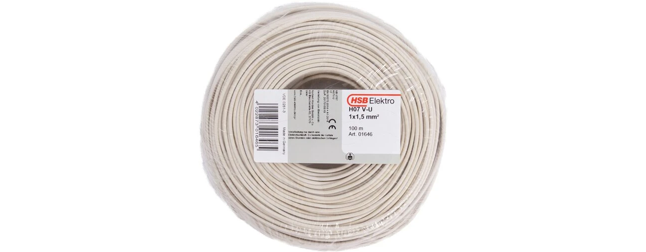 HSB Aderleitung H07V-U 1,5mm², 100m, Weiß 3 HSB Aderleitung H07V-U 1,5mm², 100m, Weiß
